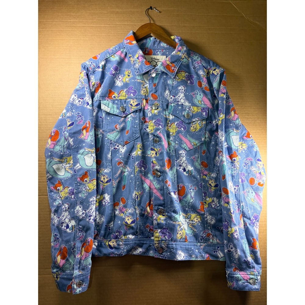 Cakeworthy Disney 100 Denim Jacket Unisex XL Blue All Over Print Character Coat